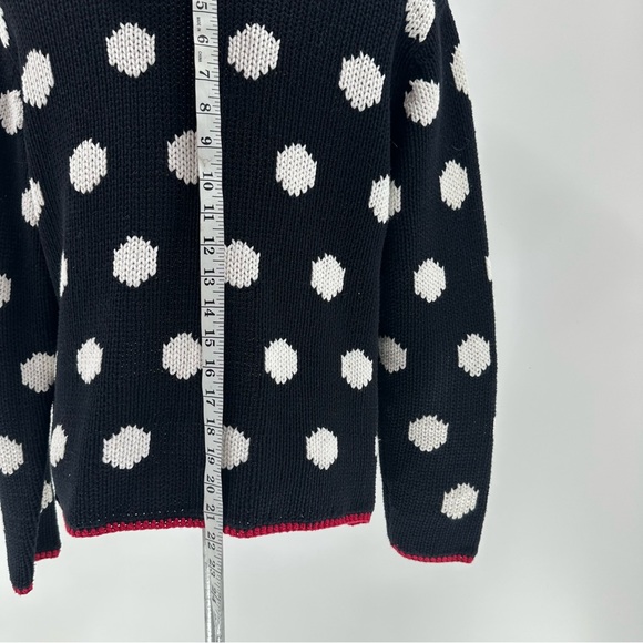 Talbots Cardigan Sweater Chunky Knit Black Red White Circles Business Casual S - Picture 8 of 9